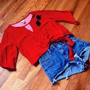 RED + WHITE POLKA DOT BLOUSE